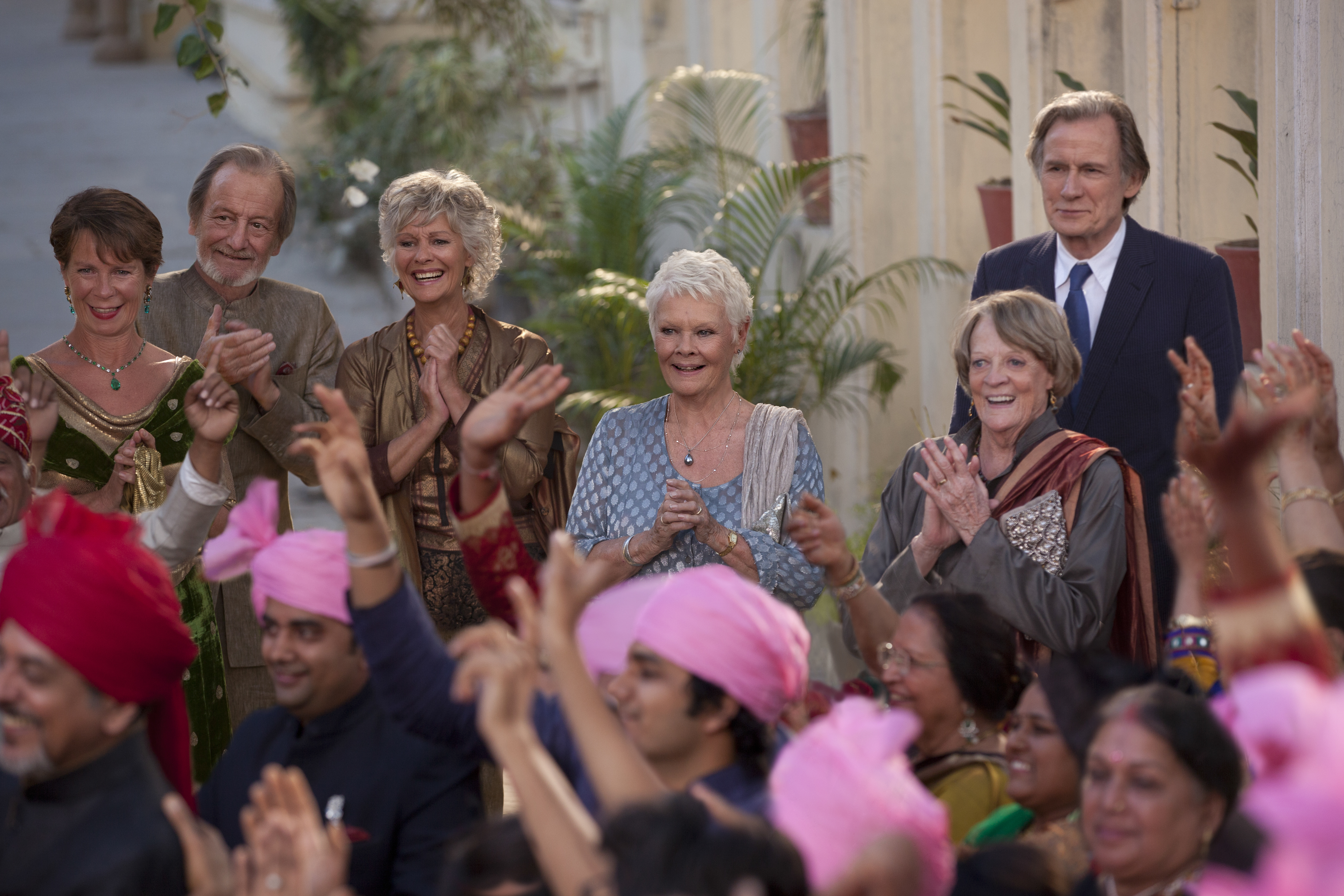 20th Century Fox: (L-r) Celia Imrie, Ronald Pickup, Diana Hardcastle, Judi Dench, Maggie Smith and Bill Nighy star in "The Second Best Exotic Marigold Hotel"